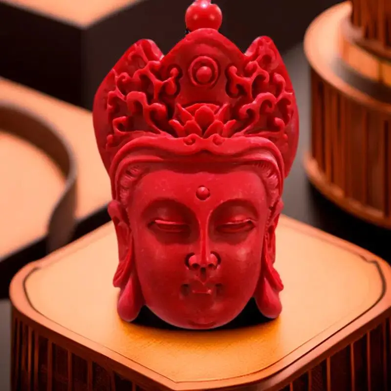 

Cinnabar Guanyin Pendant Gift Vintage Stone Accessories Red Talismans Fashion Gemstone Charm Amulet Chinese Real Men Jewelry