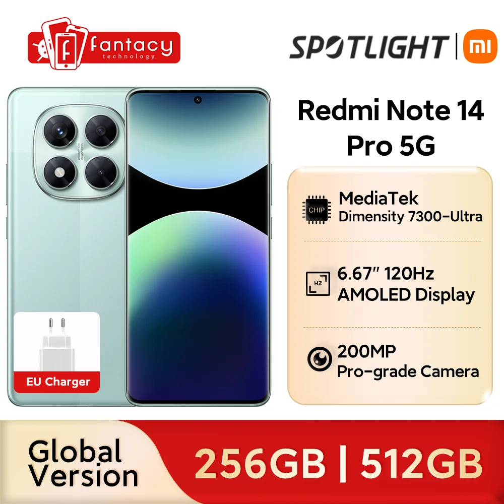 World Premiere Global Version Redmi Note 14 Pro 5G Smartphone 200MP Camera Dimensity 7300-Ultra 1.5K 120Hz AMOLED Display