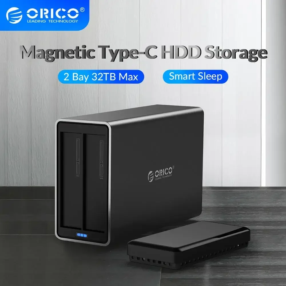 Orico disco rígido externo de alumínio de baía dupla 5gbps para 2.5/3.5 Polegada sata para tipo-c hdd gabinete suporte uasp para pc hdd caso