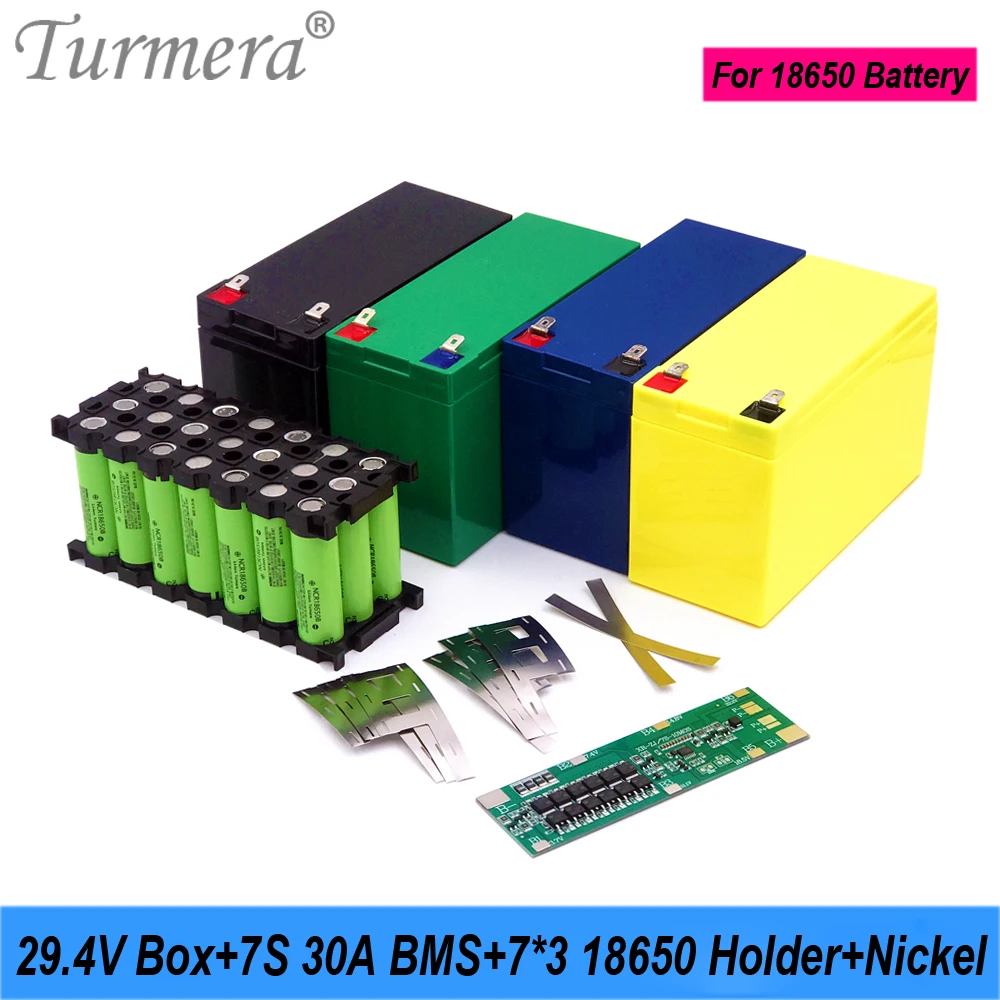 

Turmera 29.4V Battery Storage Box 30A Balance BMS 18650 7S3P Holder Welding Nickel Use in Electric Bike or Replace 24V Lead-Acid