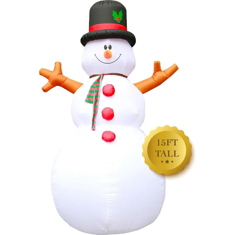 크리스마스 팽창식 대형 눈사람, 야외 크리스마스 장식, 마당용 블로우 업 크리스마스 장식, 15 피트 높이