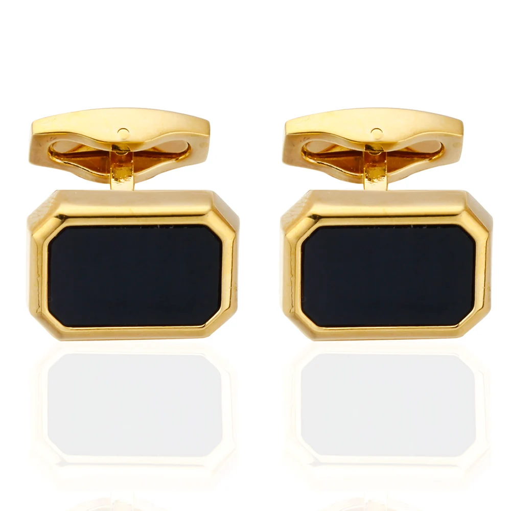 Quality Black Gem Square French Cufflinks Gold Color Cuff Links For Mens Gemelos Bouton Manchette