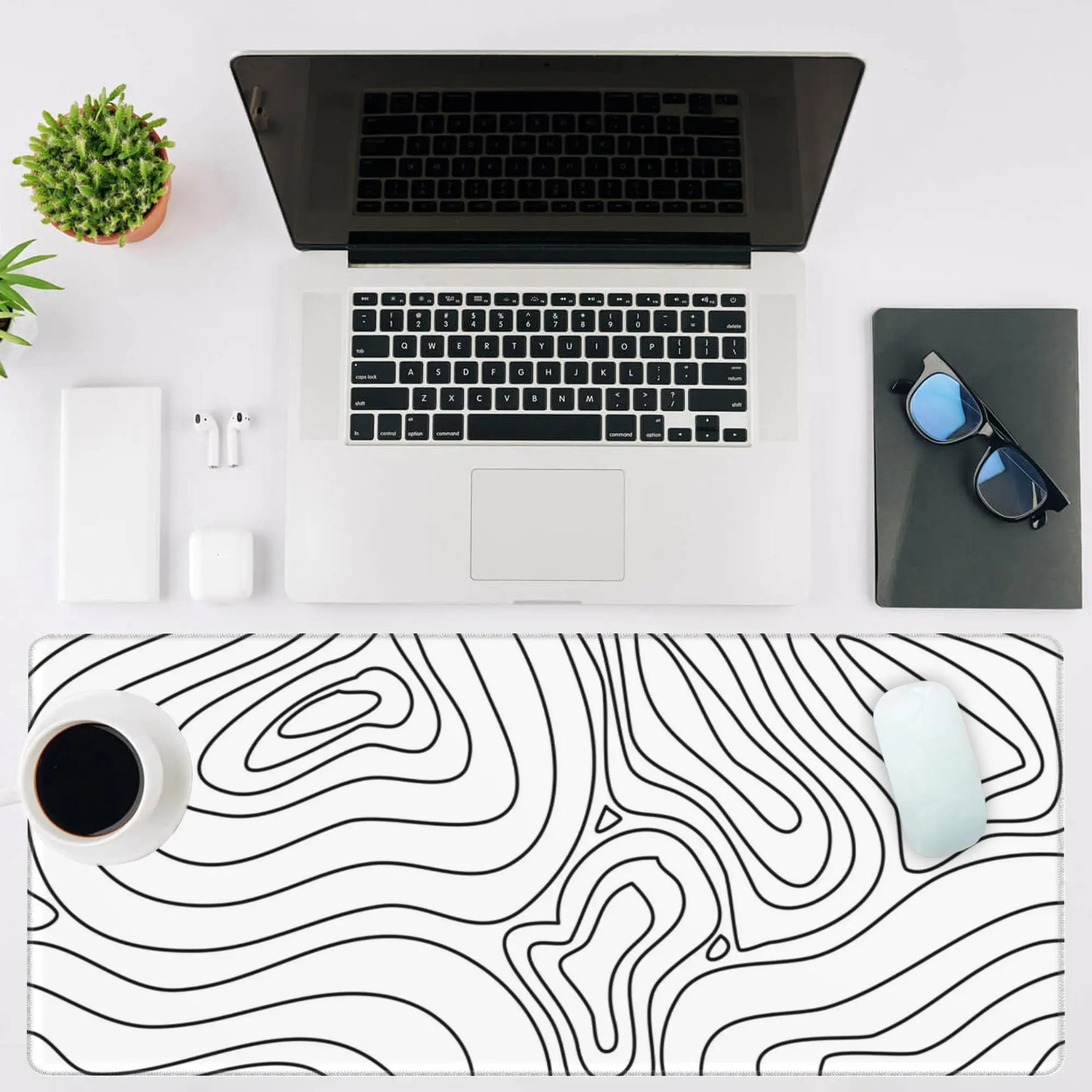Large Mouse Pad Topographic Contour Map Non-Slip Game Desk Mat with Stitched Edge Laptop Keyboard Desk Pad for Work Home Gaming