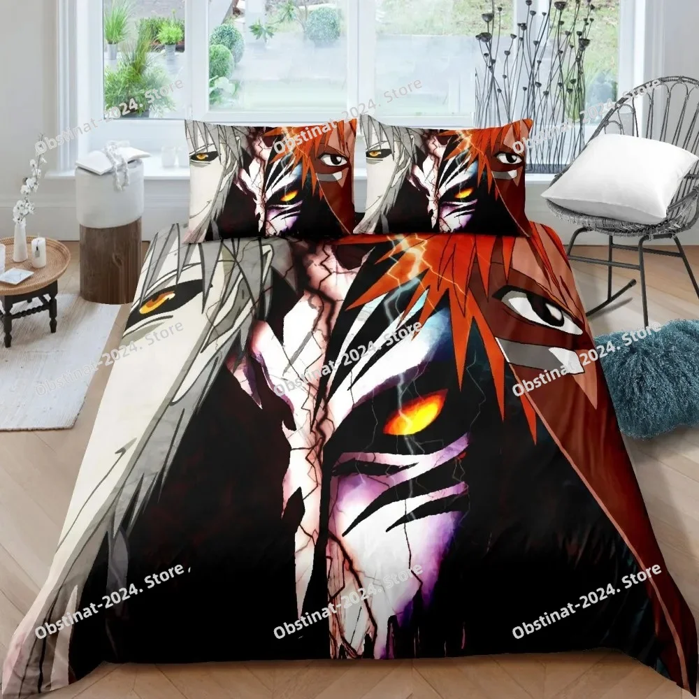 Obrázek 6: 3D bílit kurosaki ichigo ložní prádlo sada anime prošívaná deka kryty pillowcases chlapci comforter ložní prádlo sety přizpůsobené postel prádlo ložní prádlo