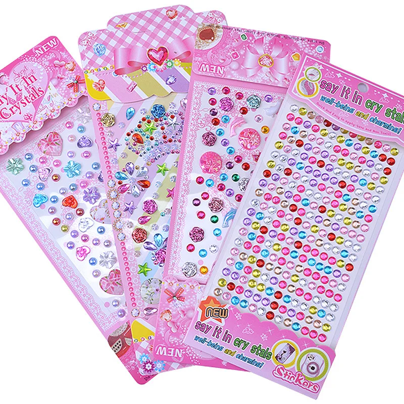 12 Styles 3D Gem Stickers Diamond Sticker Acrylic Crystal Sticker DIY Three-dimensional Decoration Rhinestone For Kids Girls