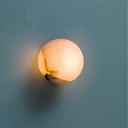 Spanish Marble Wall Lamp Bedroom Bedside Background Luxury Round Ball LED Pure Copper Wall Lamp Alabaster Lighting Indoor Decor