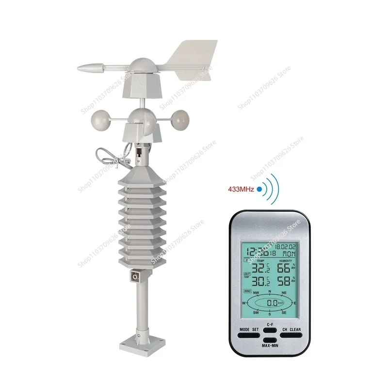 Wireless Digital Anemometer Weather Station Clock Professional Out Wind Speed Direction Chill Temperature Humidity Meter Sensor