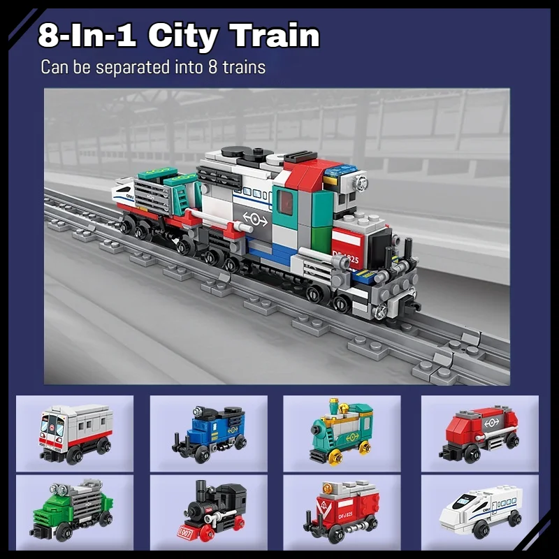 

8 in 1 City Train Building Blocks Set High-Speed Rail Locomotive Assembly Model Toy DIY Construction Kit Educational Gift