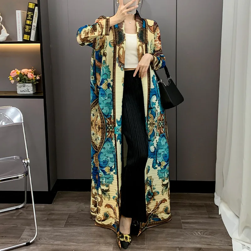 Miyake Folds 2025 Autumn New Plisse Fashion Versatile Pleated Temperament Loose and Comfortable Color Skinny Long Robe Jacket