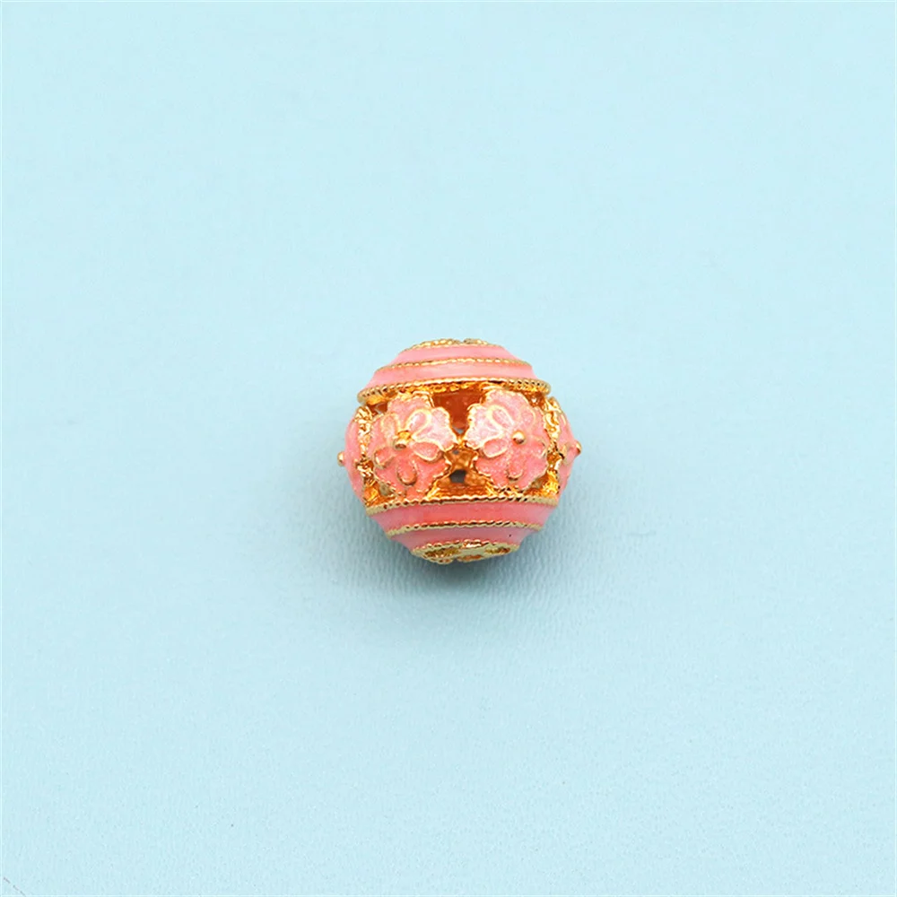 Chinese Style Pure Copper Hollowed Out Beads Enamel Filigree Separated Beads DIY Handmade Bracelet Loose Bead Jewelry