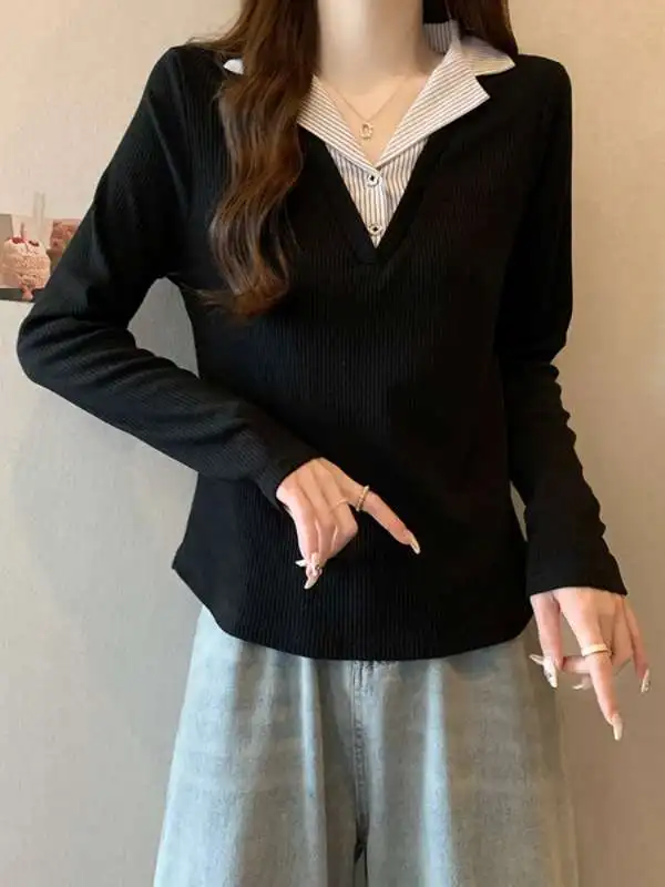 بلوزات ملابس للنساء في الخريف Urbana Estampada Divertida مخيط Fem Youthful Popluar شبه سحاب الخريف والشتاء #3