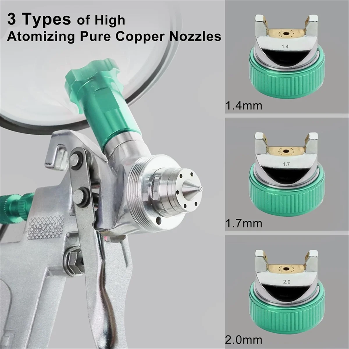 

A002 Paint Sprayer with Paint Mixing Cup, Paint- Kit Contain 1.4 1.7 2.0 mm Nozzles 10 Disposable 600ML Cups Green