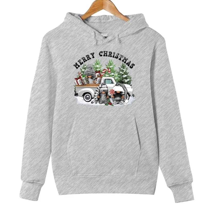 Vrolijk kerstfeest op vrachtwagen Vakantiepullover Kerstsweatshirt Hoodie Ronde hals Top met lange mouwen Casual zachte comfortabele thermische hoodie
