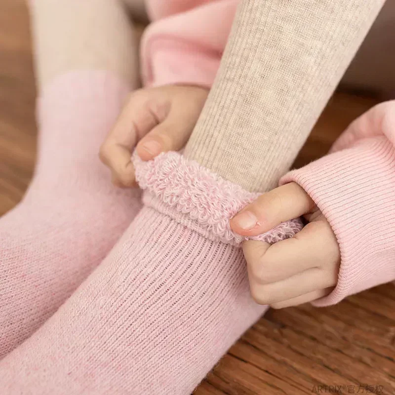 Baby Wool Cashmere Sock for Baby Boy Girl Solid Color Warm Thicken Fleece Calf Furry Kid Sock for 0-6 Year Children Baby Stuff