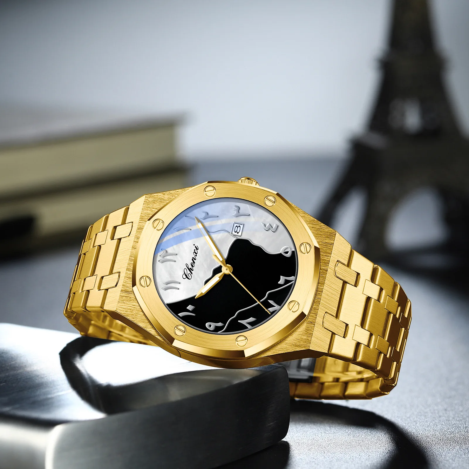 Fashion Men's Watch Arabian Dial Alloy Steel Strap Premium Waterproof Quartz Watch