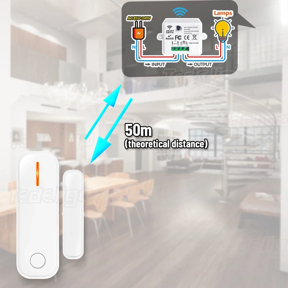 433Mhz Window Door Opening Sensor Switch Wireless Light Sensor AC 110V 220V Relay Receiver for Light,Extractor Hood,Exhaust Fan