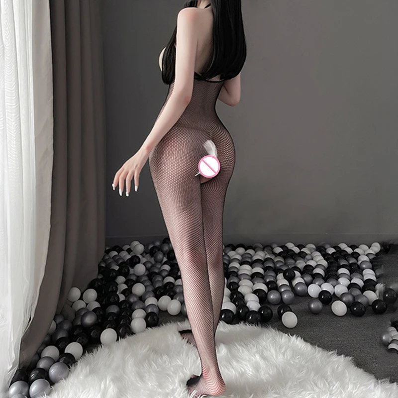 Y2k Women Sexy Fishnet Crotchless Full Body Stockings Erotic Lingerie Crotchless Bodystockings Lace Hollow Teddies Bodysuit
