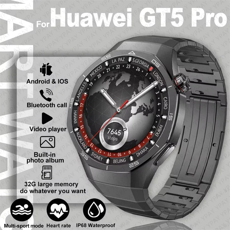 

For HUAWEI Watch GT 5 Pro Sports Smart Watches Men GPS Track Compass Altimeter Waterproof Bluetooth Call NFC Smart Watch 2024New