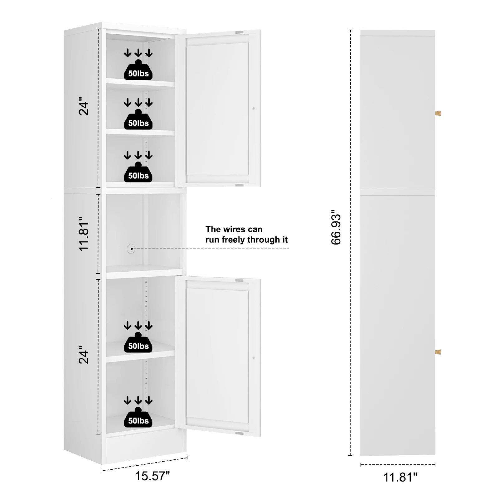 Tall Bathroom Storage Cabinet,Slim Floor Metal Cabinet, Freestanding Narrow Sideboard Organizers for Small Spaces,White