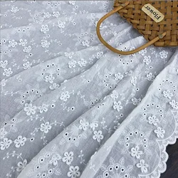 New 130cm Wide Full Size Three-dimensional Floret DIY Accessories Hollow off White Cotton Thread Lace Fabric