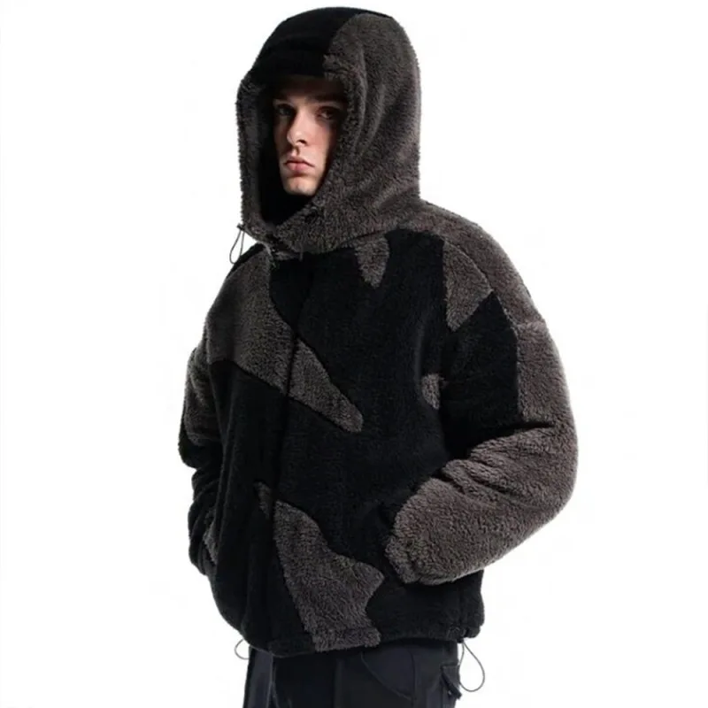 Y2K European and American-style autumn/winter lambskin patchwork zipper hoodie streetwear jacket for men and women