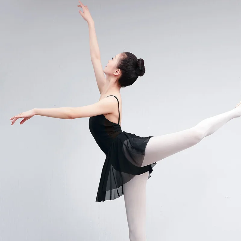 Ballet Dress For Women Girls Camisole Leotard Dress Adult Black Dance Costumes With Mesh Skirt Skate Swimwear