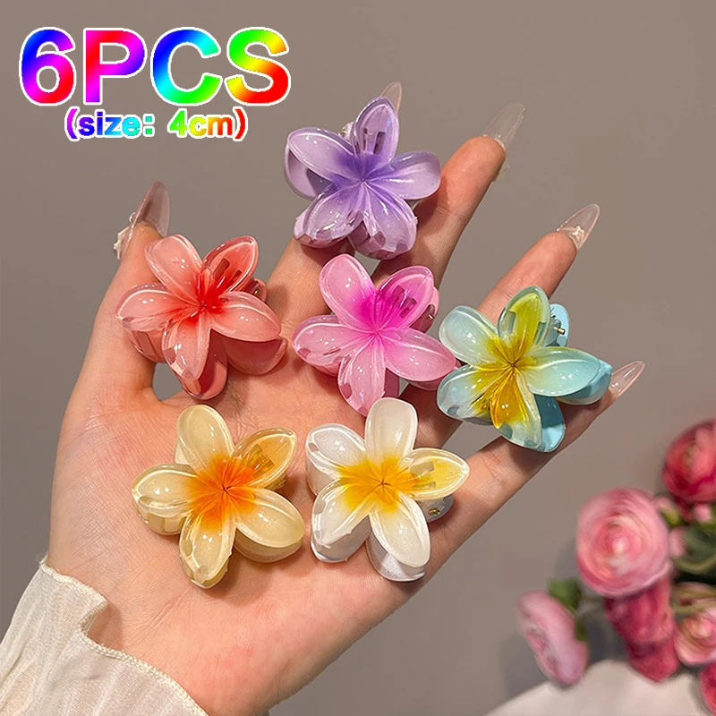 6Pcs Summer Women Flower Hair Clips Vacation Bohemia Egg Flower Hair Clips Barrettes Girls Mini Hairpins Hair Accessories