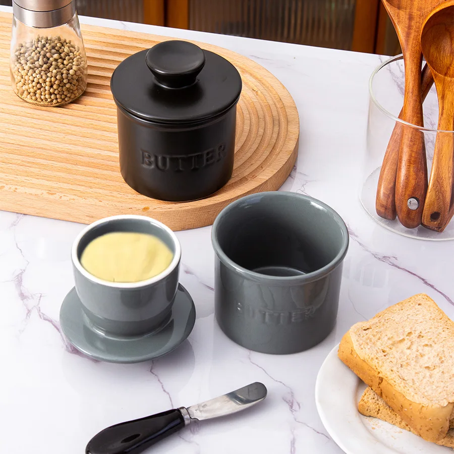 Ceramic Butter Cup Yellow Oil Tank Water Sealed Cheese Sealed Tank With Cover Creative Western Style Butter Box Kitchenware