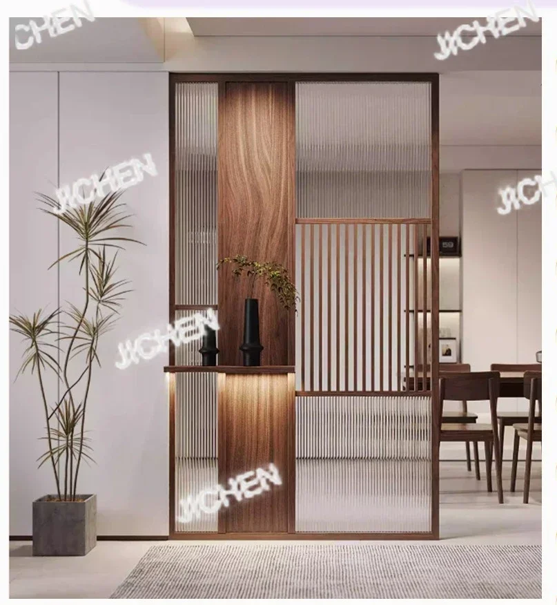 

JC Office Solid Wood Water Corrugated Glass Partition Light Luxury Shelf Screen Living Room Dining Room Home Dingtian