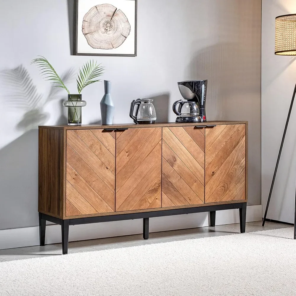 

55" Sideboard Buffet Cabinet, Kitchen Storage Cabinet With 4 Doors & 2 Removable Shelves|