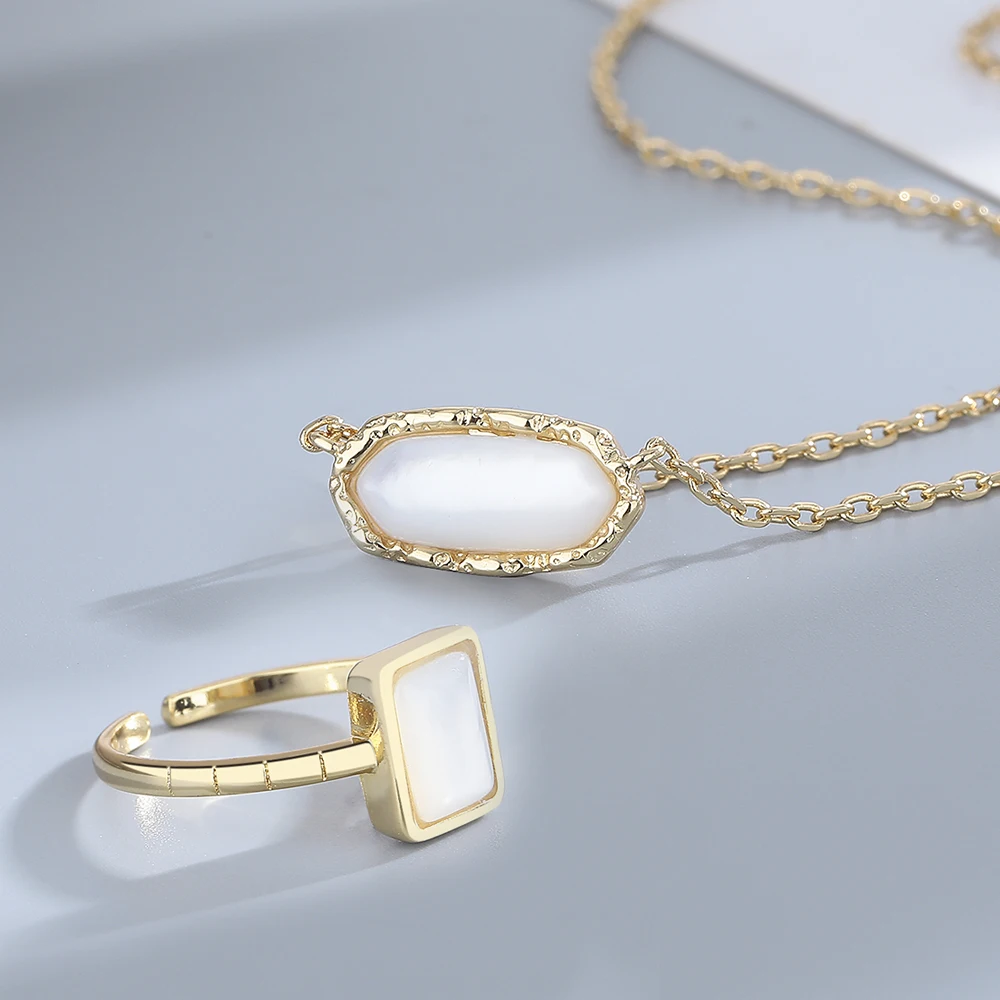 

S925 Silver Wedding Ring Women Gold Color Necklace Rings Fine Jewelry Sets 18K Gold Plated Jewelri