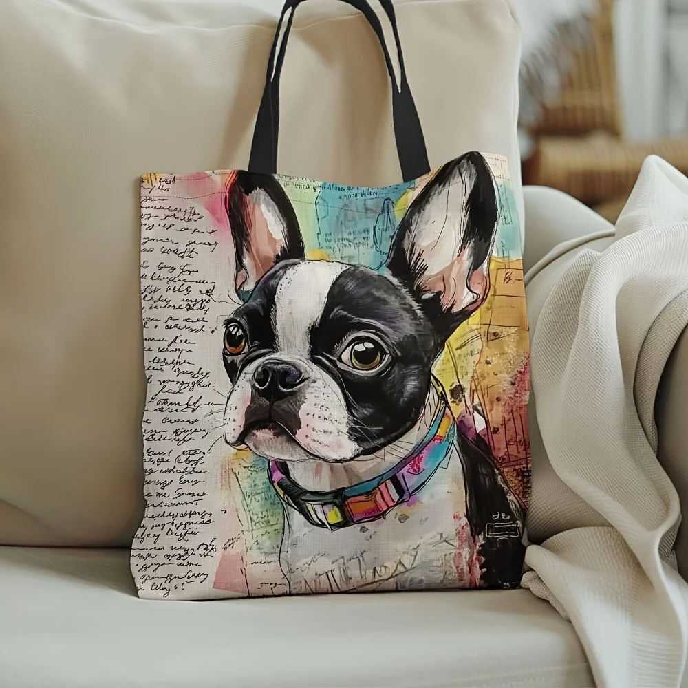 1pc Trendy Boston Terrier Dog Print Polyester Tote Bag – Stylish Animal Pattern Shoulder Handbag for Everyday Use