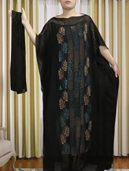 Muslim Abayas For Women Dubai 2022 Set Auger Maxi Robe Femme Musulmane African Turkey Islam Round Neck Black Dress With Hijab