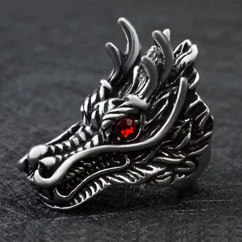 Korean Version of Students' Cool and Dazzling Dragon Head Ring, Men's Trendy Personality, Single Index Finger Ring, Men's Social