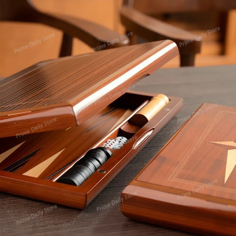 Solid Wood Backgammon Luxury Professional Chess Set Foldable Large Board Handmade Family Table Game Gift