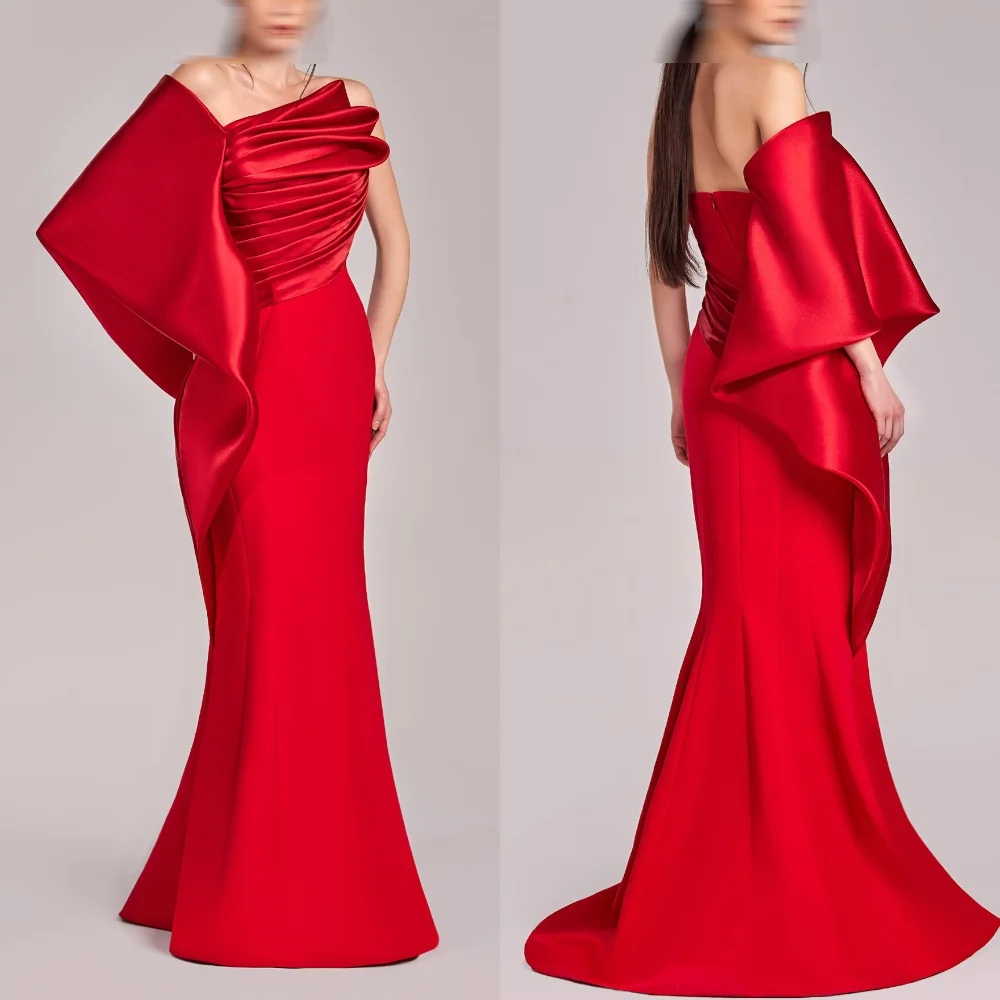 

Customized Temperament Red Jersey Evening Dress Elegant Graceful Strapless One Shoulder Cocktail Dress Exquisite Celebrity Gowns