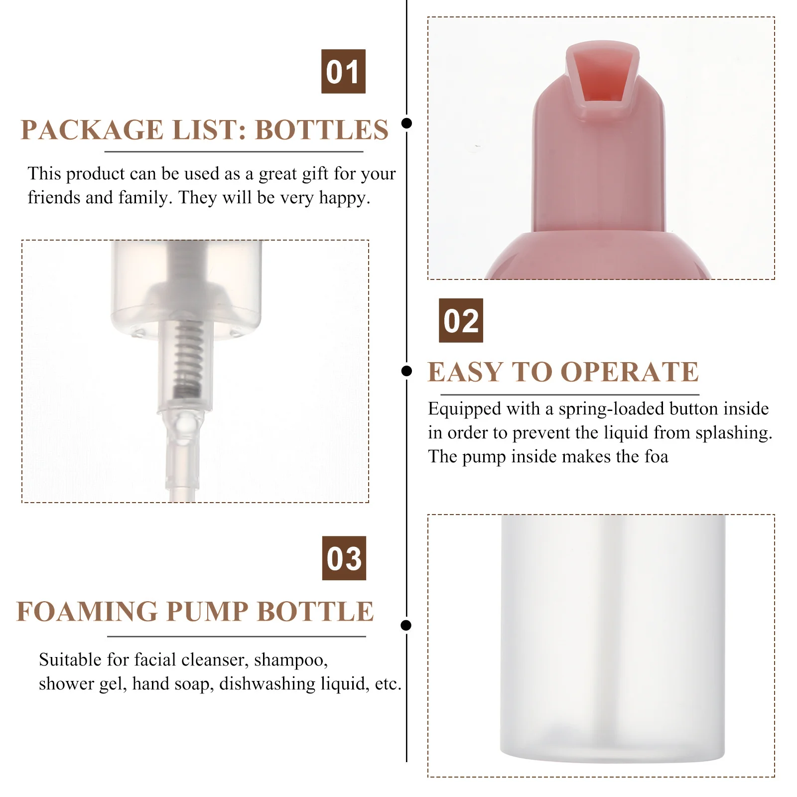 

3pcs 50Ml Foaming Pump Bottle Refillable Spill-Proof Smooth Bubbles Tight Seal Lid Stable Base Diy Liquid Soap Dispenser For