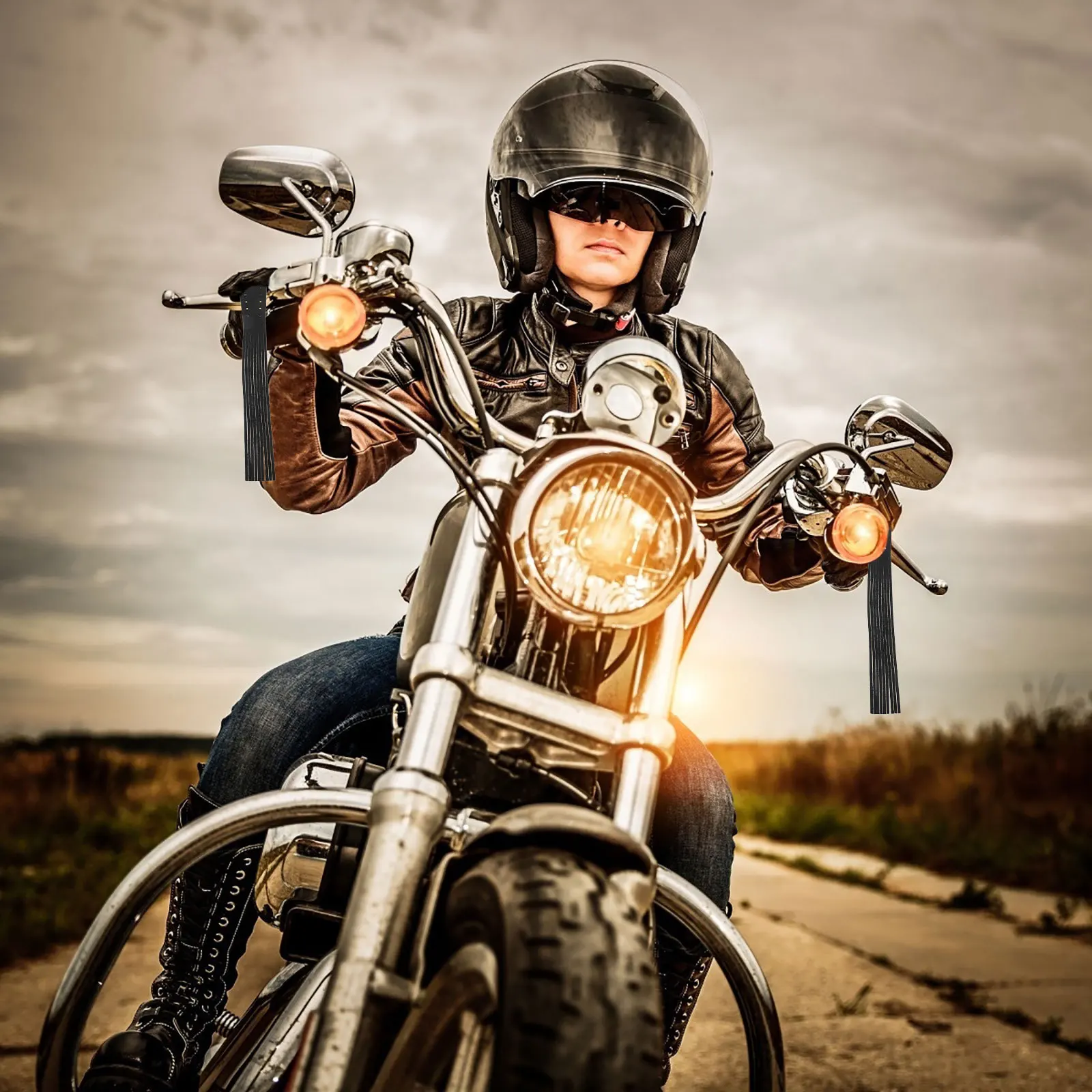 

2pc 1 Pair Motorcycle Handlebar Grip Tassels Faux Vintage Style Decorations Black Motorbike Accessories For Women