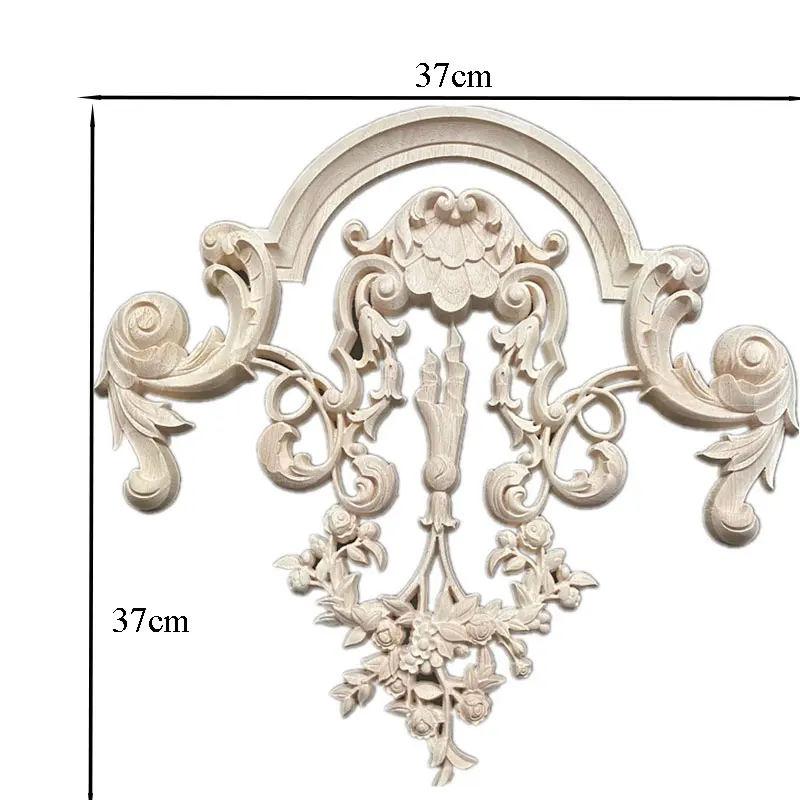 37cm Wood Carved Long Onlay Applique Unpainted Frame Door Decal Working Carpenter Home Wedding Decoration Figurines for Decor