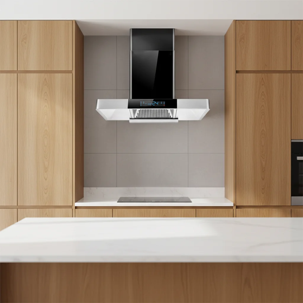107A Black Tempered Glass Electric Wall-Mounted Kitchen  Baffle Filter Wave Sensing  Use Energy Efficient Class A+
