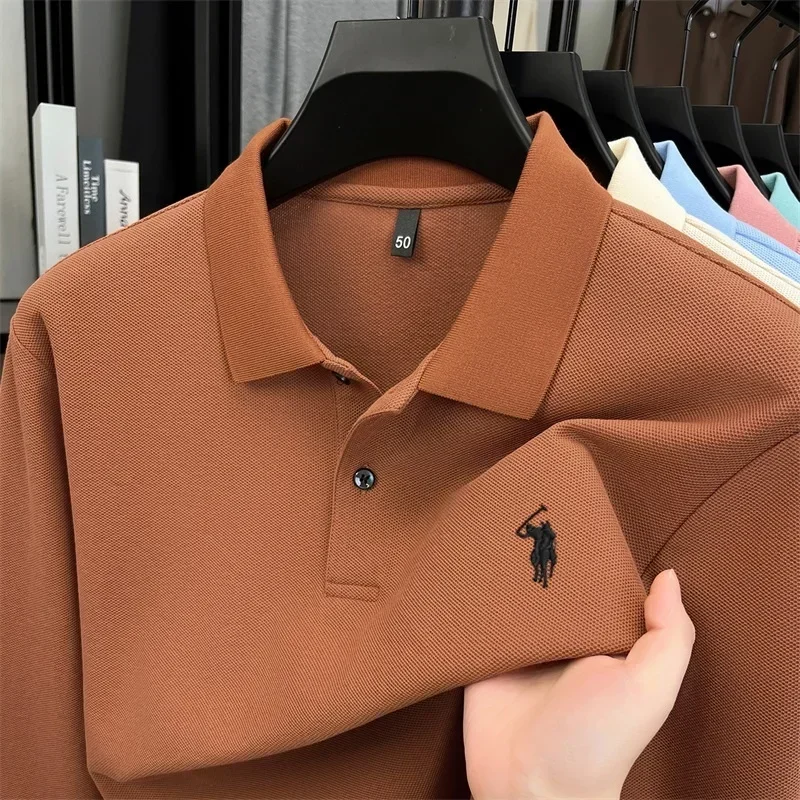 100% reine Baumwolle, hochwertiges Marken-Poloshirt für Herren mit langen Ärmeln, modisches Luxus-Golfshirt mit Stickerei für Herbst und Winter, lässiges T-Shirt. – Detail 17
