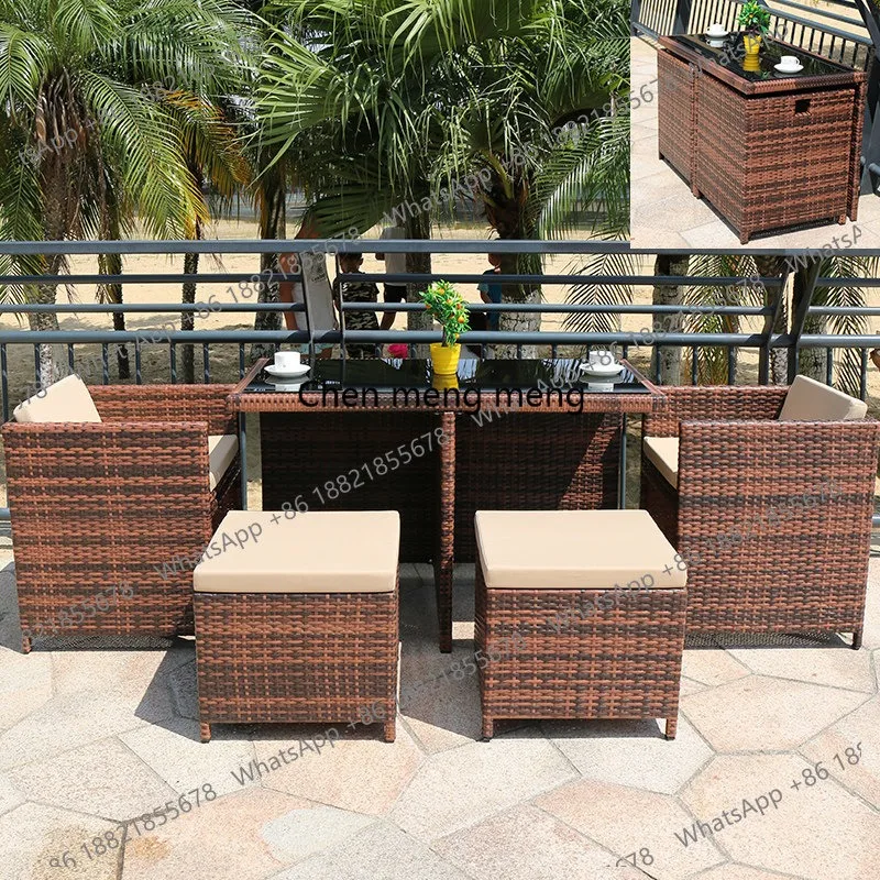

Outdoor furniture Garden courtyard Balcony Leisure rattan small table and chairs Coffee table Outdoor simplicity