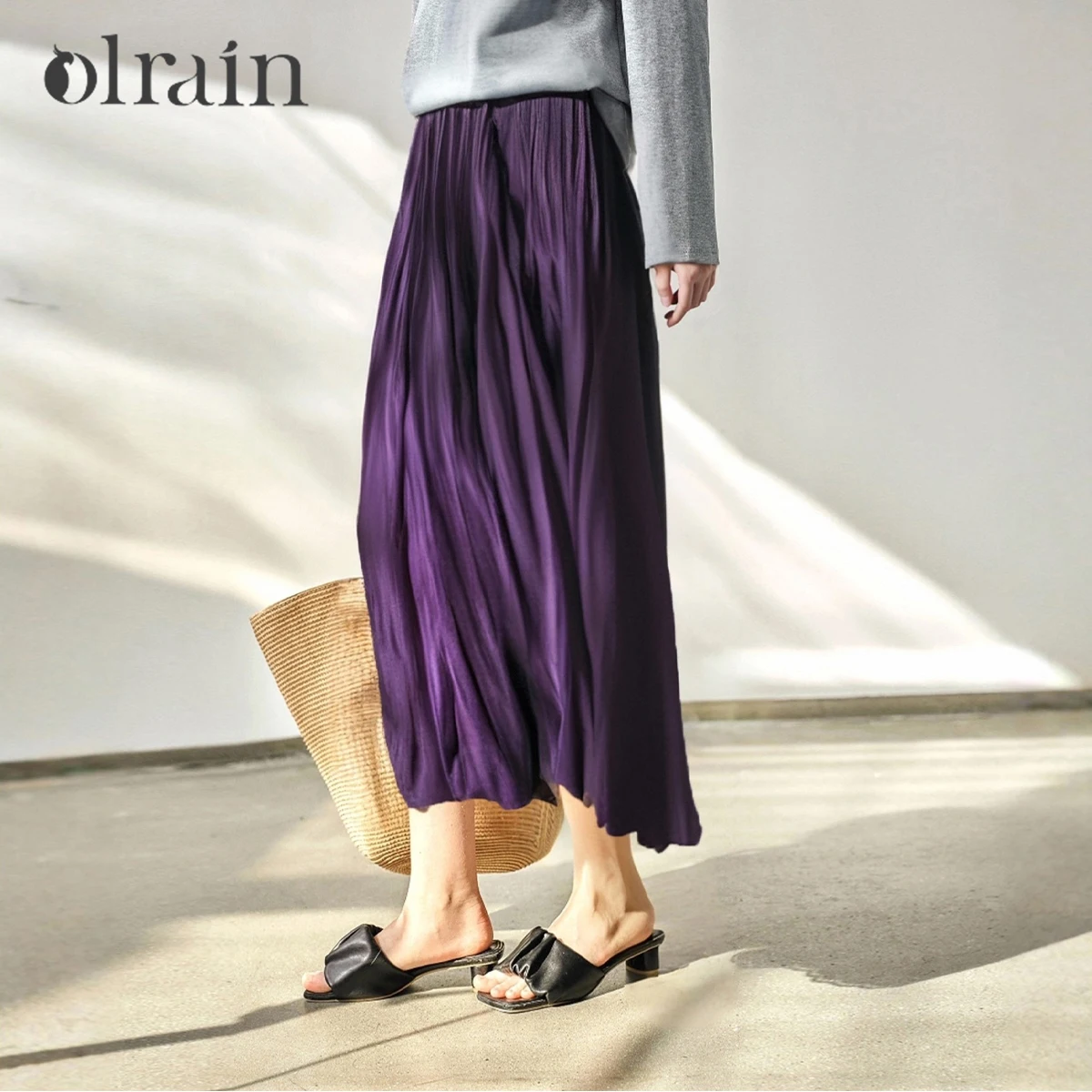 OLrain Women's Purple A Line Skirts 2025 Summer Woman Fashion Casual Loose Elastic Waist Swing Skirt Female Clothing O57XB98309