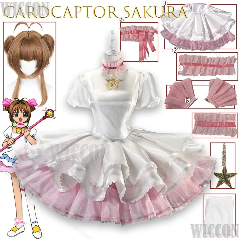 

Cardcaptor Sakura Kinomoto Sakura Pink White Battle Dress Cosplay Costume Anime Outfit FullSet Outfit Halloween Comic Con Outfit