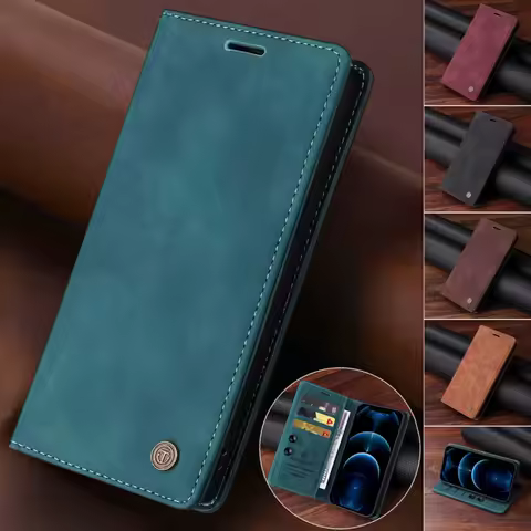 Suction Cups Leather Flip Case For Samsung Galaxy S24 Ultra S23 S22 S21 S20 FE S10 S9 S8 Note 20 10 Plus Protect Wallet Cover