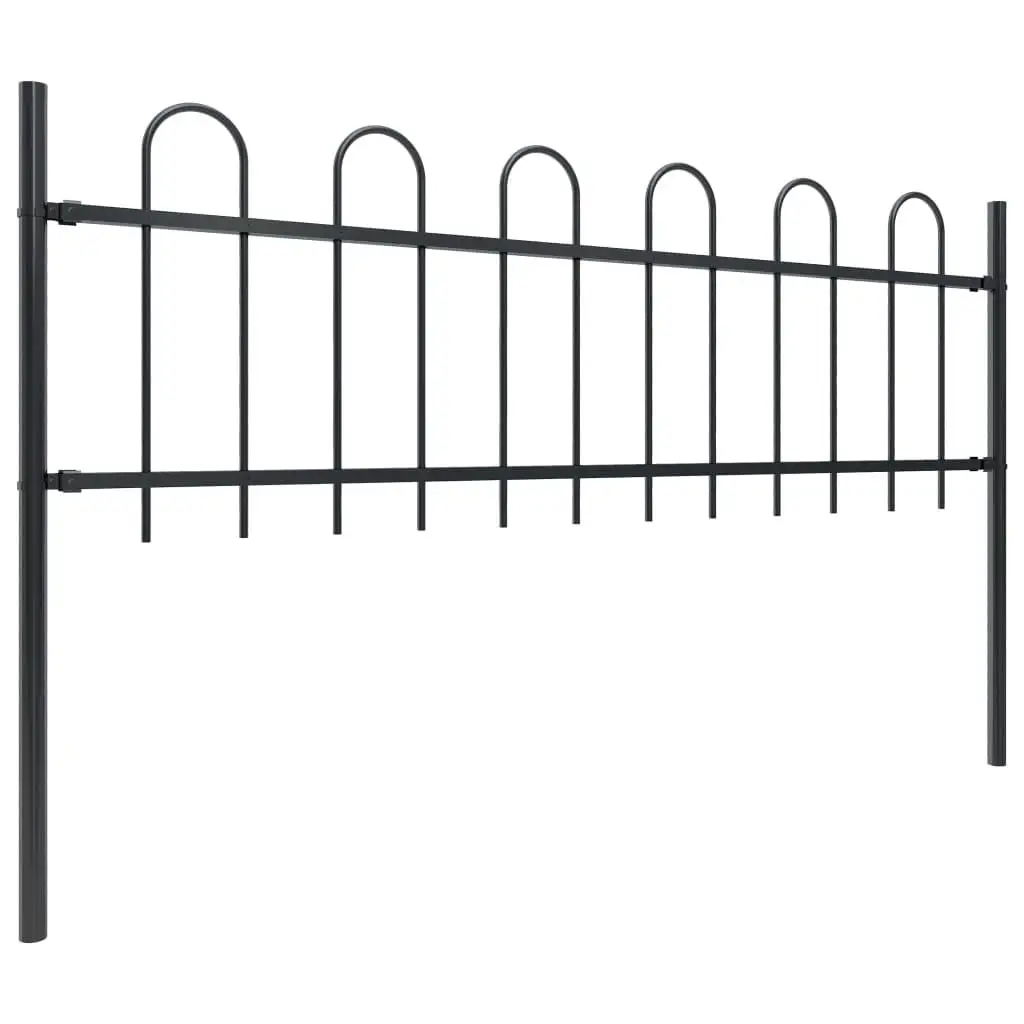 5.6' Black Steel Garden Fence with Hoop Top - Durable Outdoor Decorative Barrier