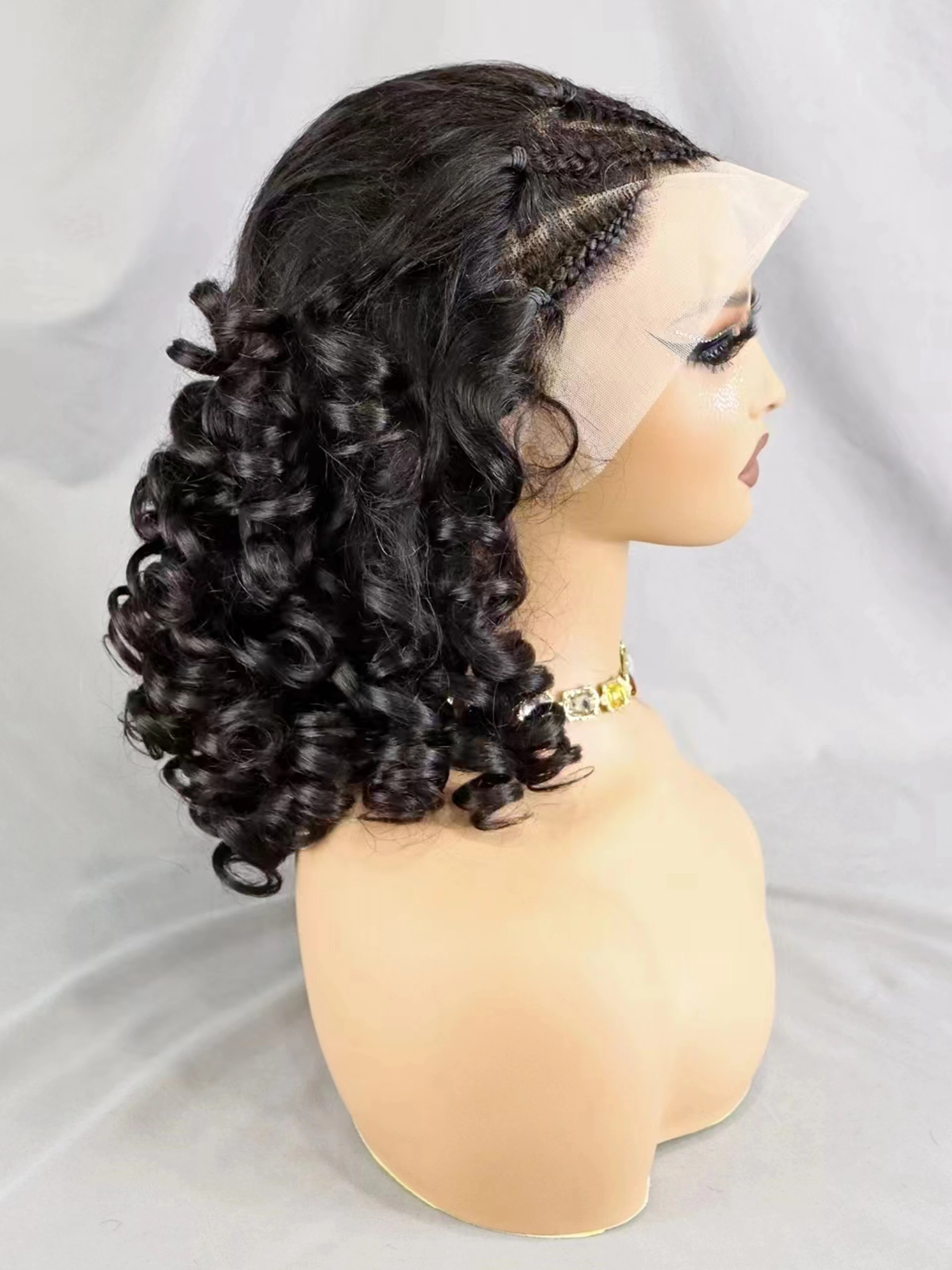 Natural 250% Density 13x4 Lace Frontal Wigs 18Inch Loose Fumi Curly Hair Bob Wig Remy Human Hair Cornrow Braided Wigs for Women