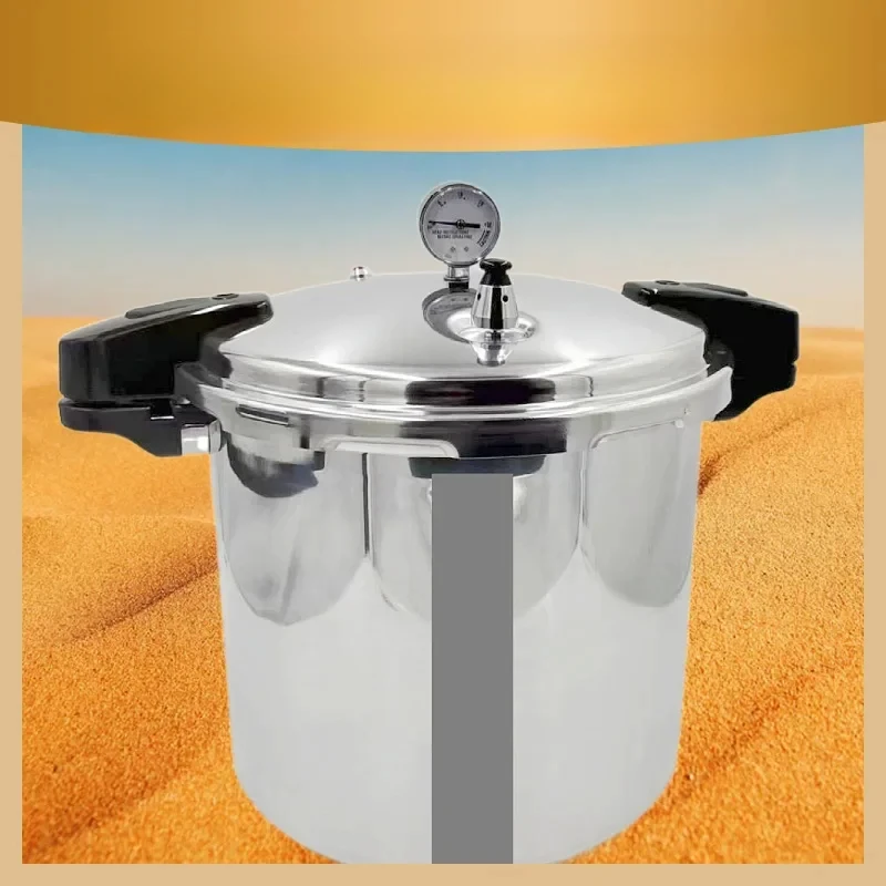 23L  Aluminum Alloy Large Capacity Straight Pressure Cooker with Gauge Pressure Tank Double Bottom Commercial Pressure Cooker