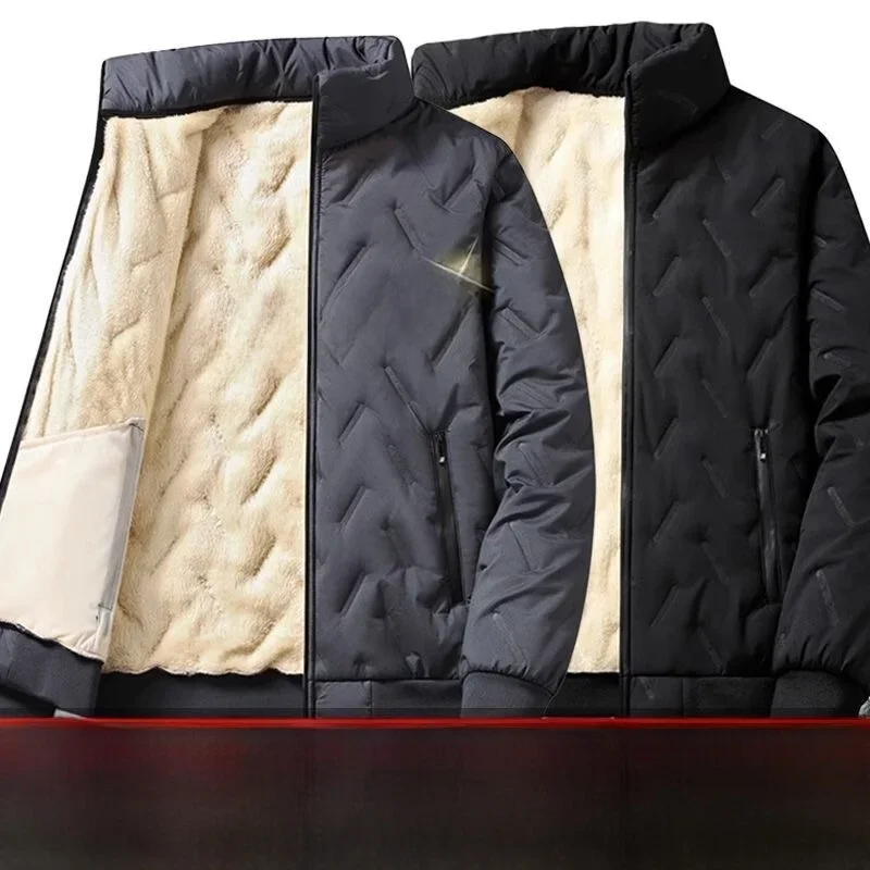 2026 Men's Fleece Lined Basketball Jacket Thickened Cotton Padded Warm Sporty Outerwear Fashionable Urban Style Long Sleeve Coat
