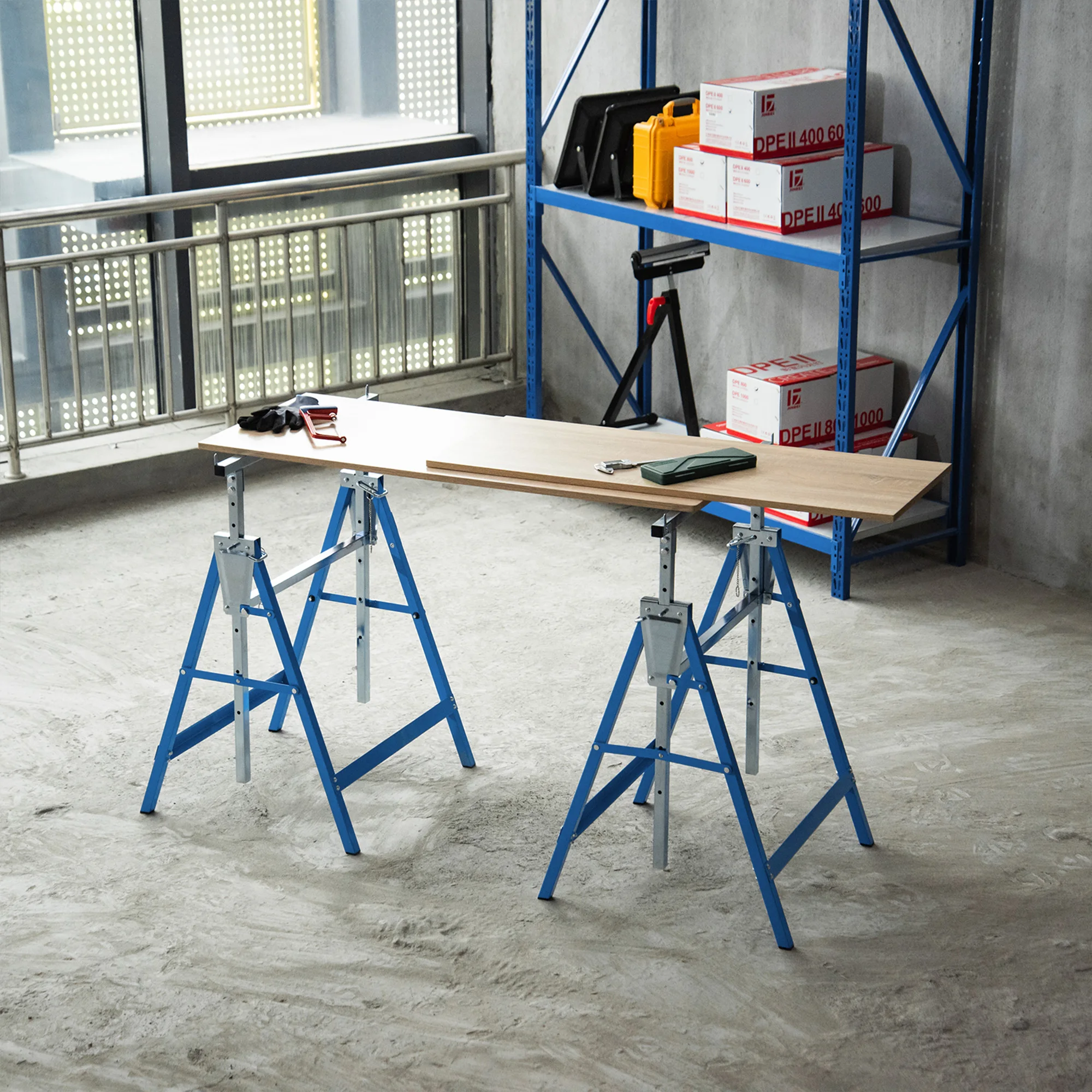 HOMCOM 2-delige werksteun, draagvermogen tot 200 kg, opklapbaar, in hoogte verstelbaar 80-130 cm, stalen frame, opklapbare steun, blauw